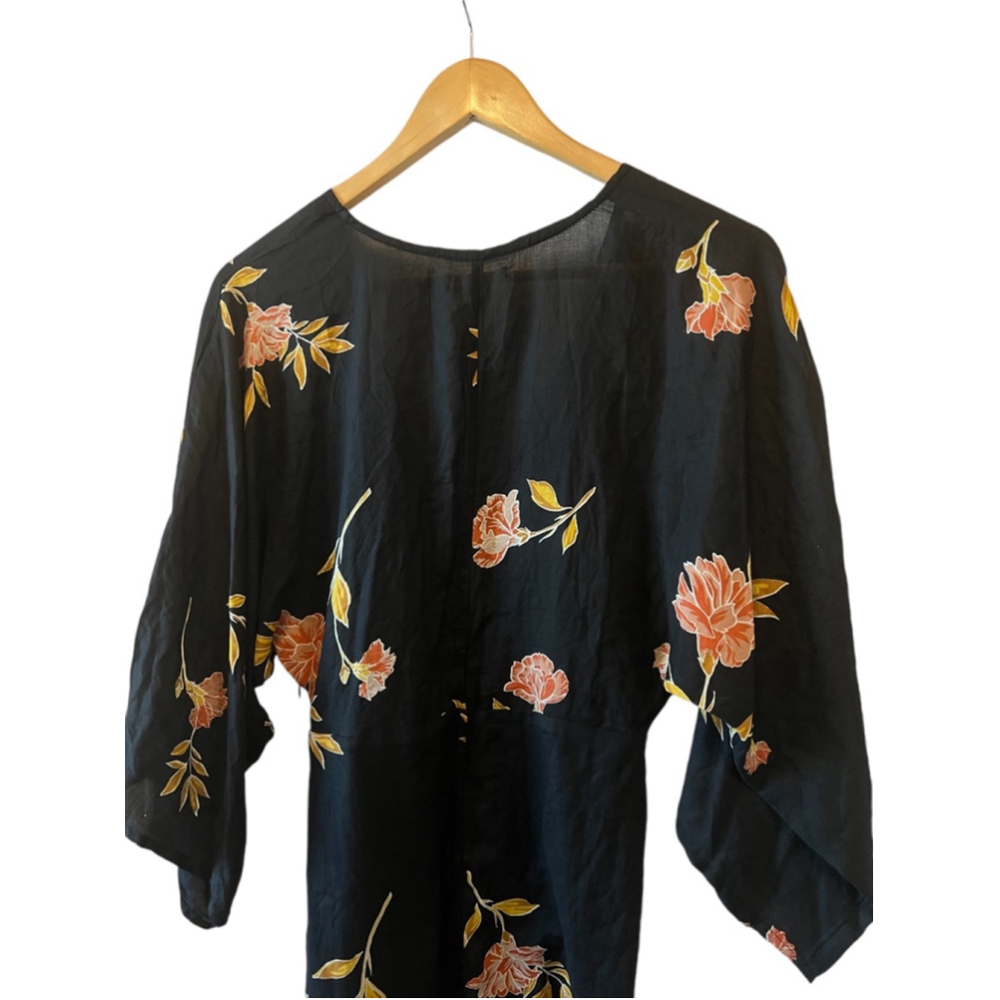 Amuse Society Floral Mini Dress Black Pink Boho V-Neck Long Sleeve S - Picture 6 of 11